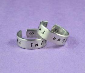 to infinity and beyond - Hand Stamped, Couples, Best Friends, Shiny, Skinny, Pure Aluminum, Handwritten Font